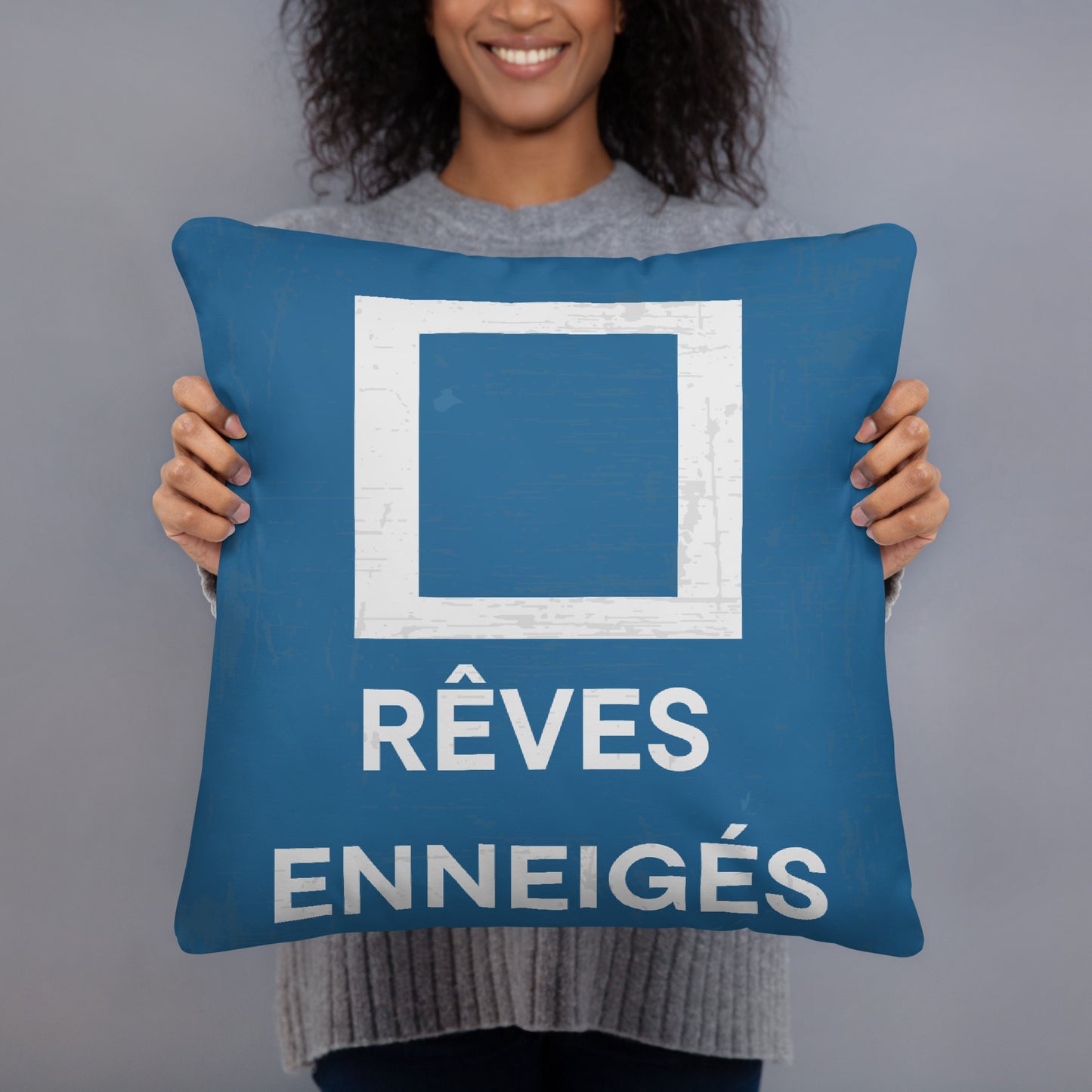 Coussin "Rêves enneigés" – Signalisation Piste Intermédiaire, Bleu, Doux et Confortable