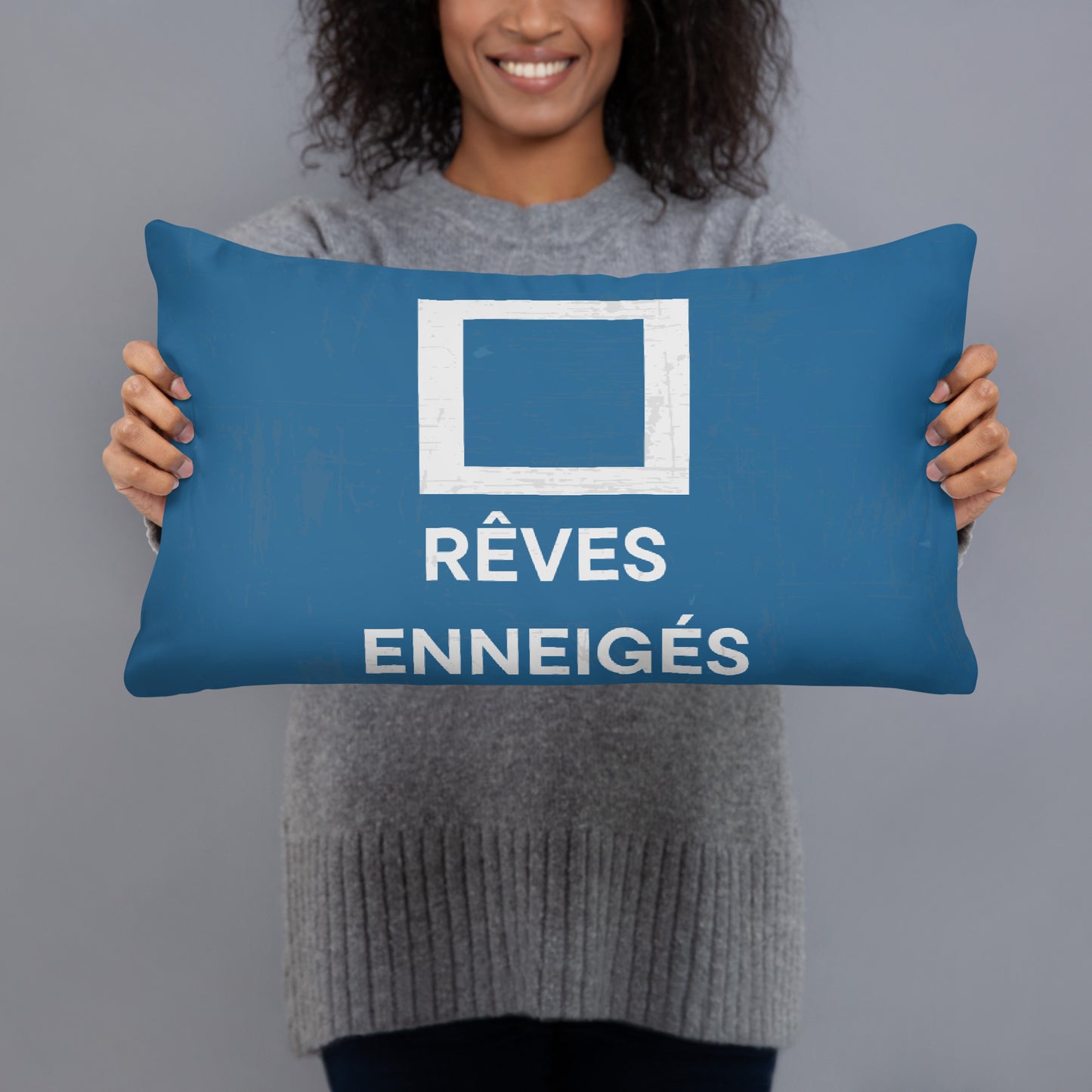 Coussin "Rêves enneigés" – Signalisation Piste Intermédiaire, Bleu, Doux et Confortable