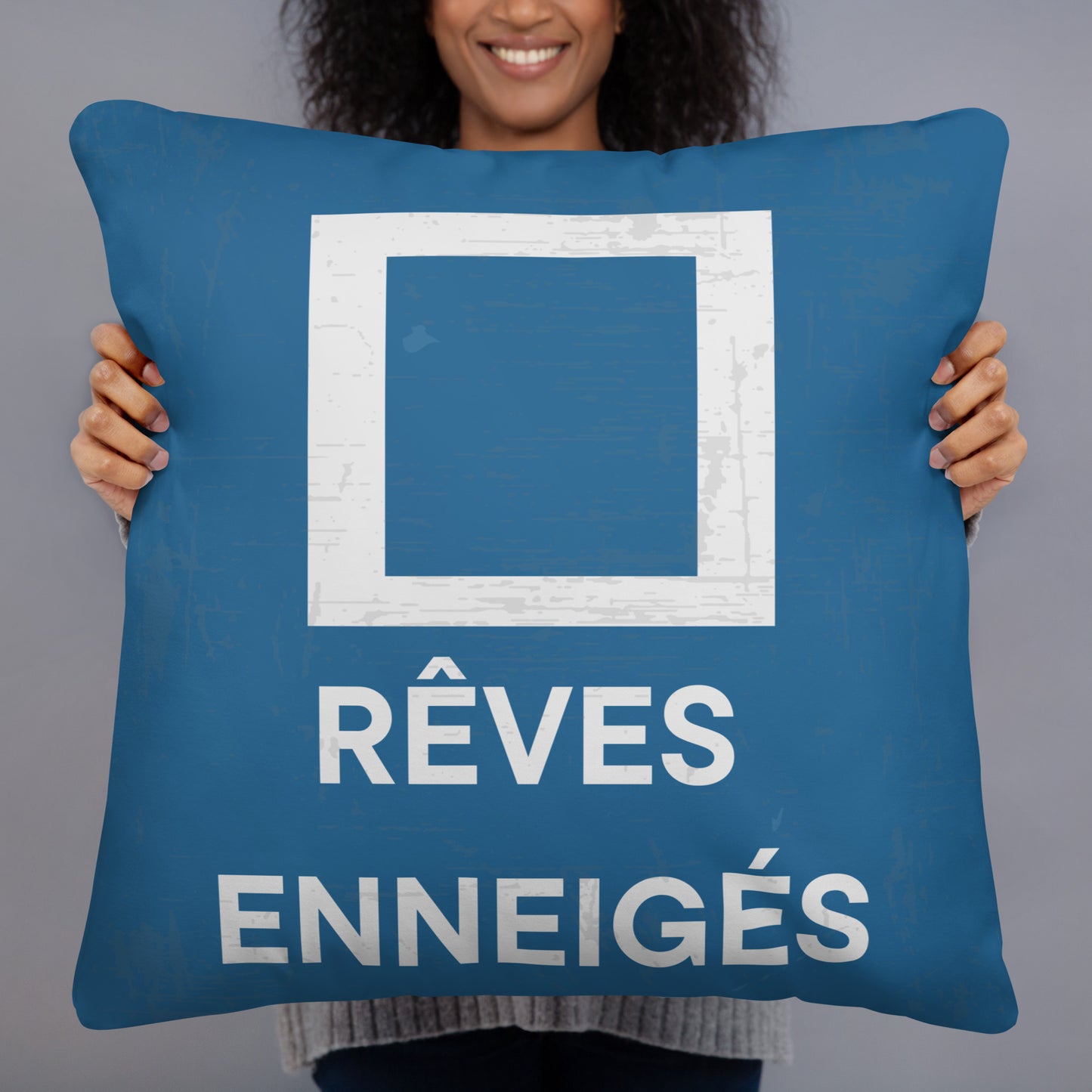 Coussin "Rêves enneigés" – Signalisation Piste Intermédiaire, Bleu, Doux et Confortable