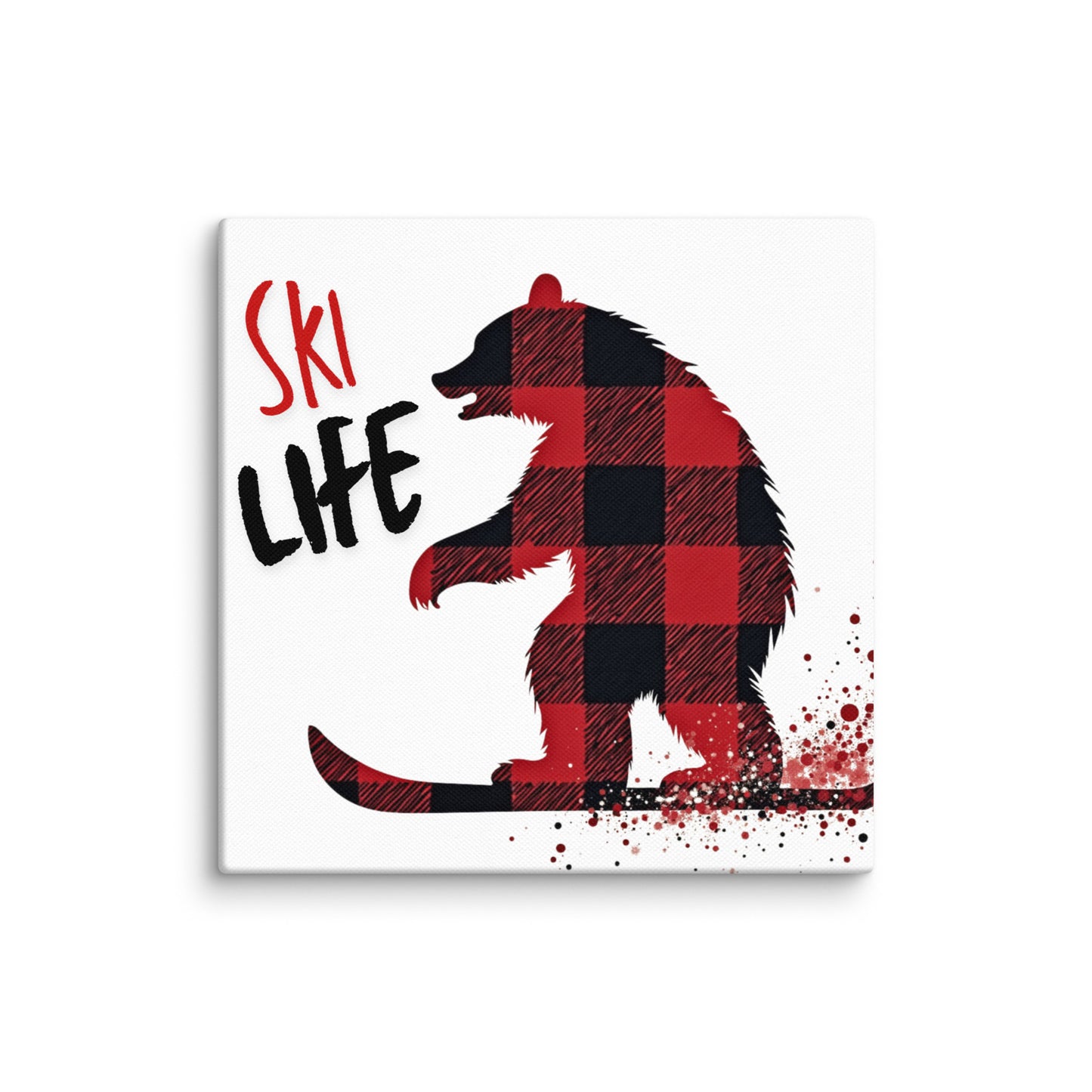 Ski Life Canvas Print – Plaid Bear Design, Perfect for Ski Lovers and Cabin Décor