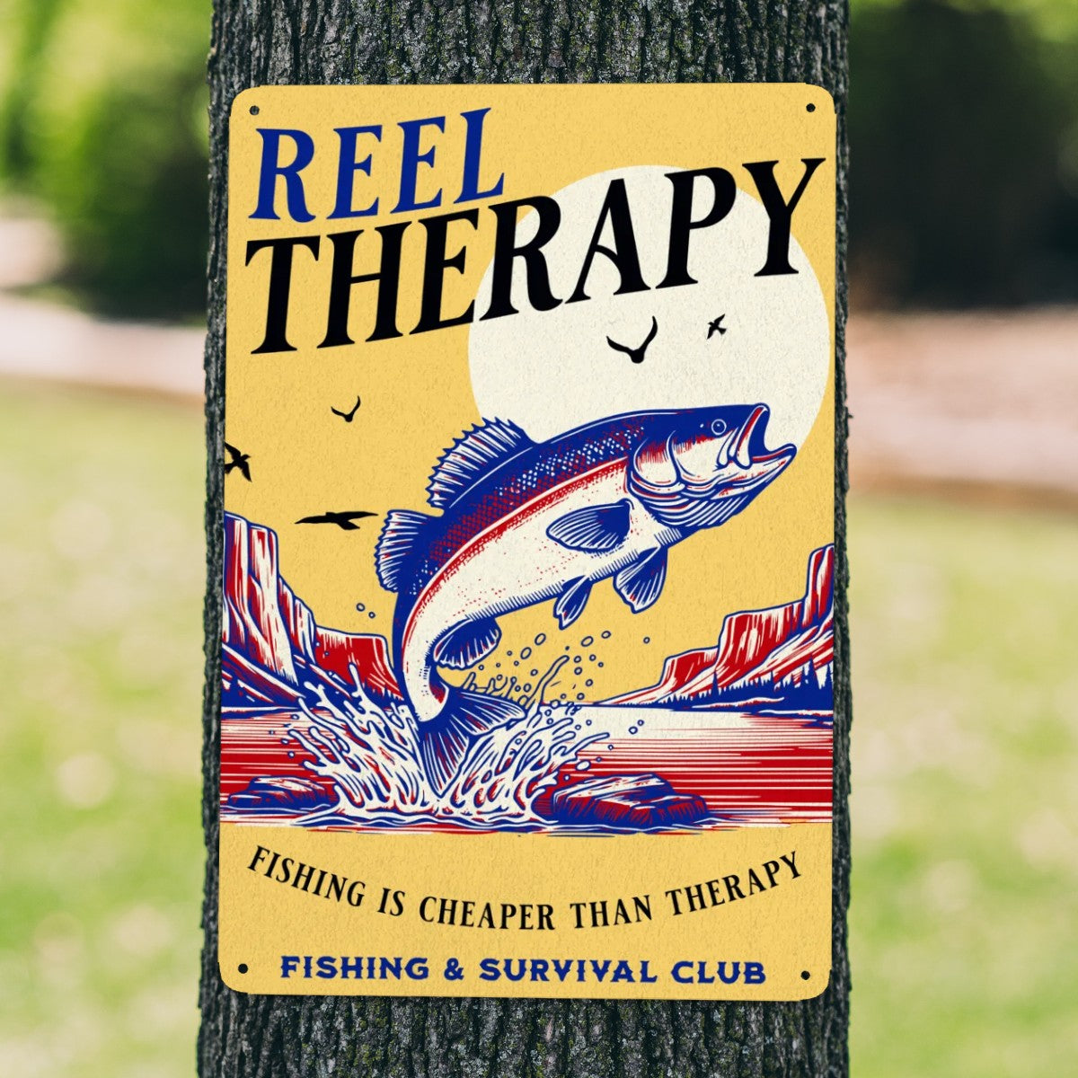 Fishing Tin Sign Reel Therapy Wall Art Vintage Fishing Decor Funny Man Cave