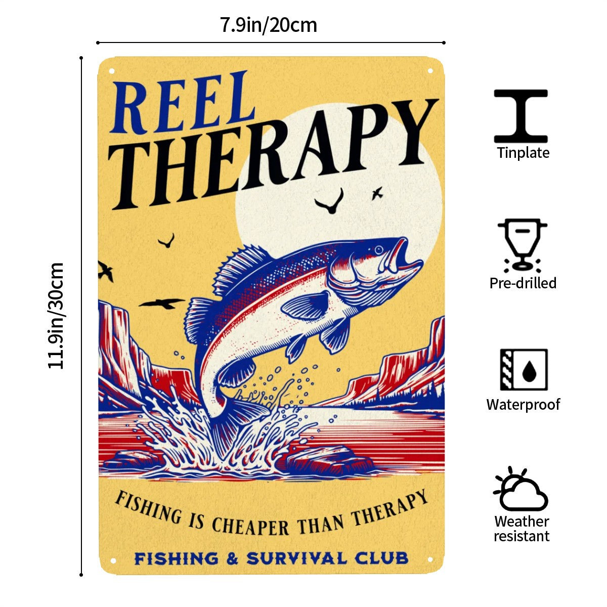 Fishing Tin Sign Reel Therapy Wall Art Vintage Fishing Decor Funny Man Cave