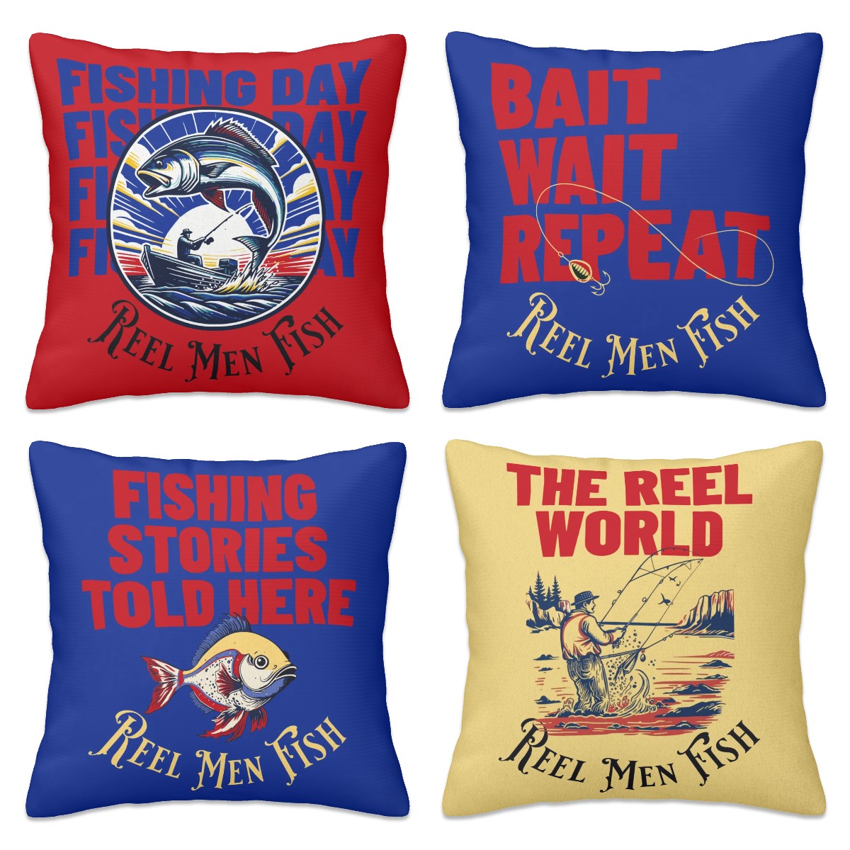 Fishing Throw Pillow Set of 4 Man Cave Decor