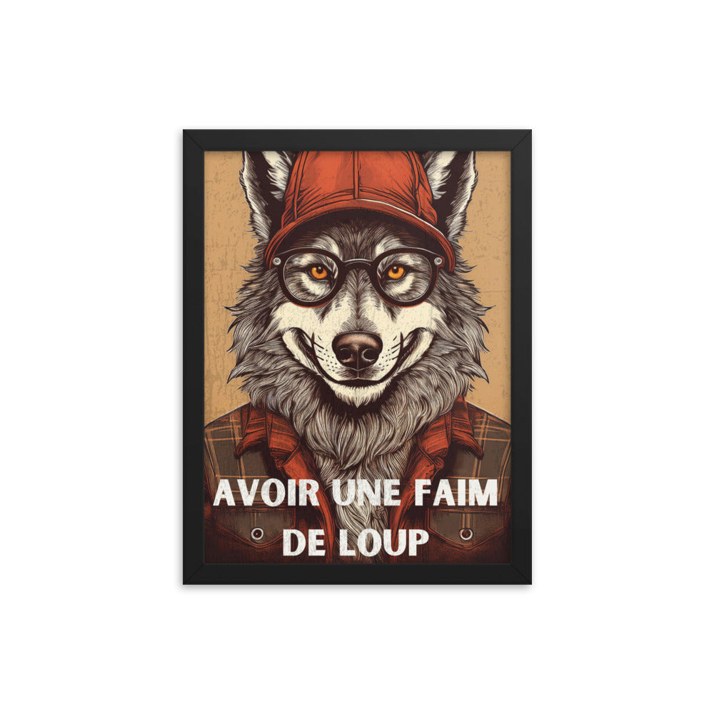 Affiche Vintage Loup – "Faim de Loup" – (Avec Cadre)