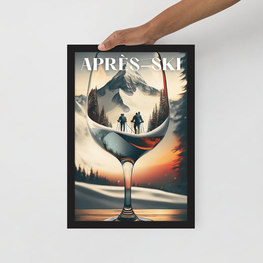 Après Ski Poster – Wine & Skier Design, Cabin and Ski Home Décor (With Frame)