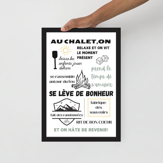 Affiche "Au Chalet" – Activités et Moments, Décoration Chalet (Avec cadre)