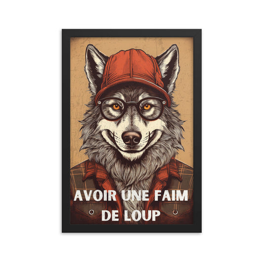 Affiche Vintage Loup – "Faim de Loup" – (Avec Cadre)