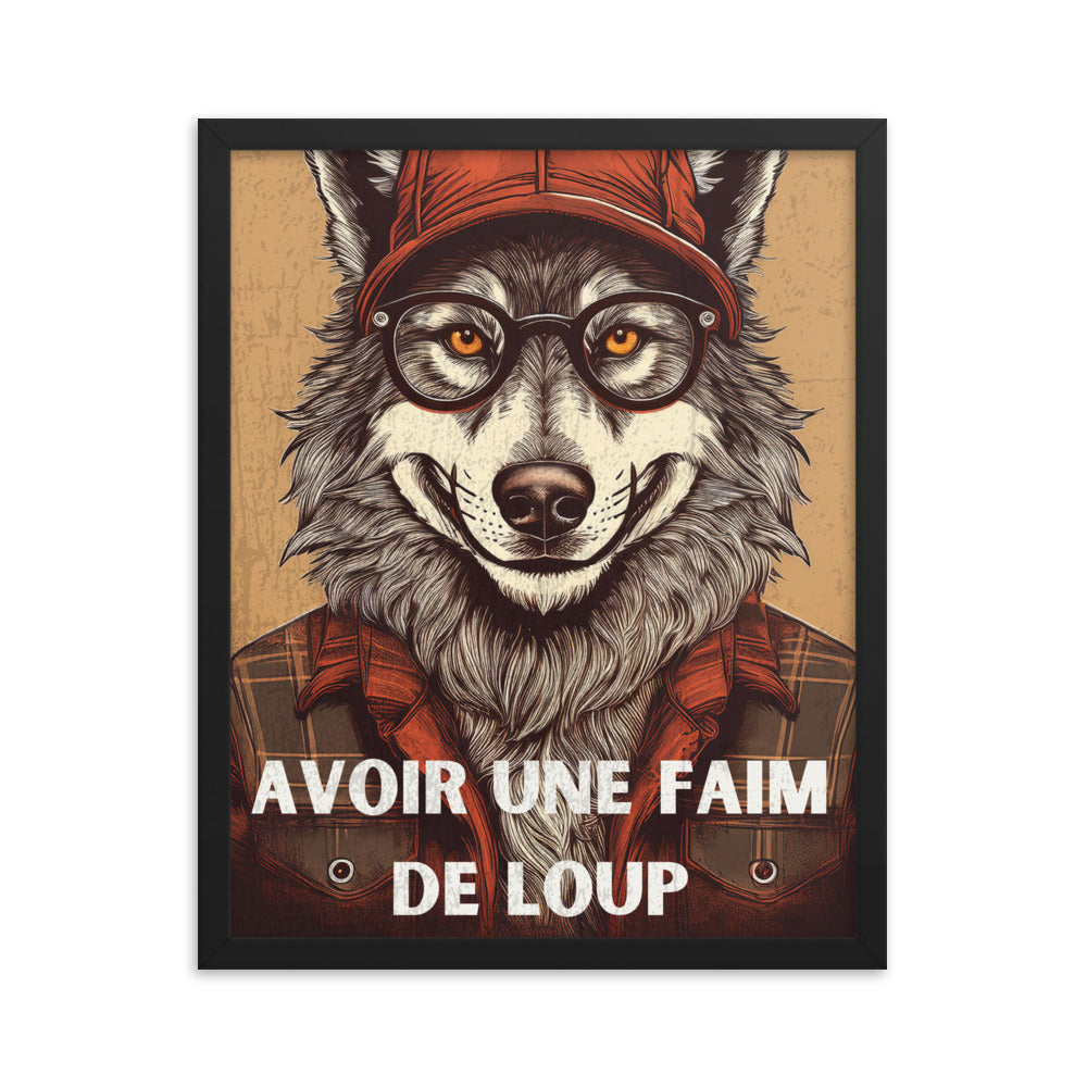 Affiche Vintage Loup – "Faim de Loup" – (Avec Cadre)