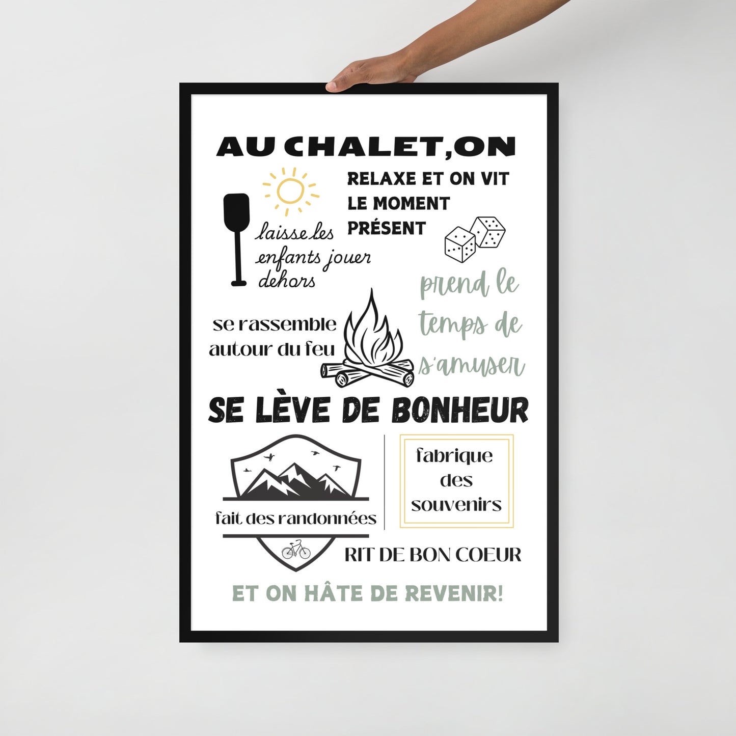 Affiche "Au Chalet" – Activités et Moments, Décoration Chalet (Avec cadre)