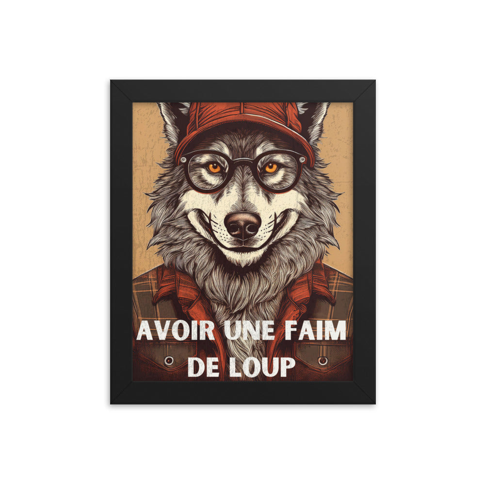 Affiche Vintage Loup – "Faim de Loup" – (Avec Cadre)