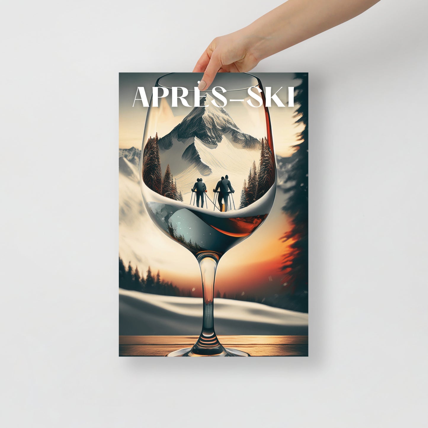 Après Ski Poster – Wine & Skier Design, Cabin and Ski Home Décor (No Frame)