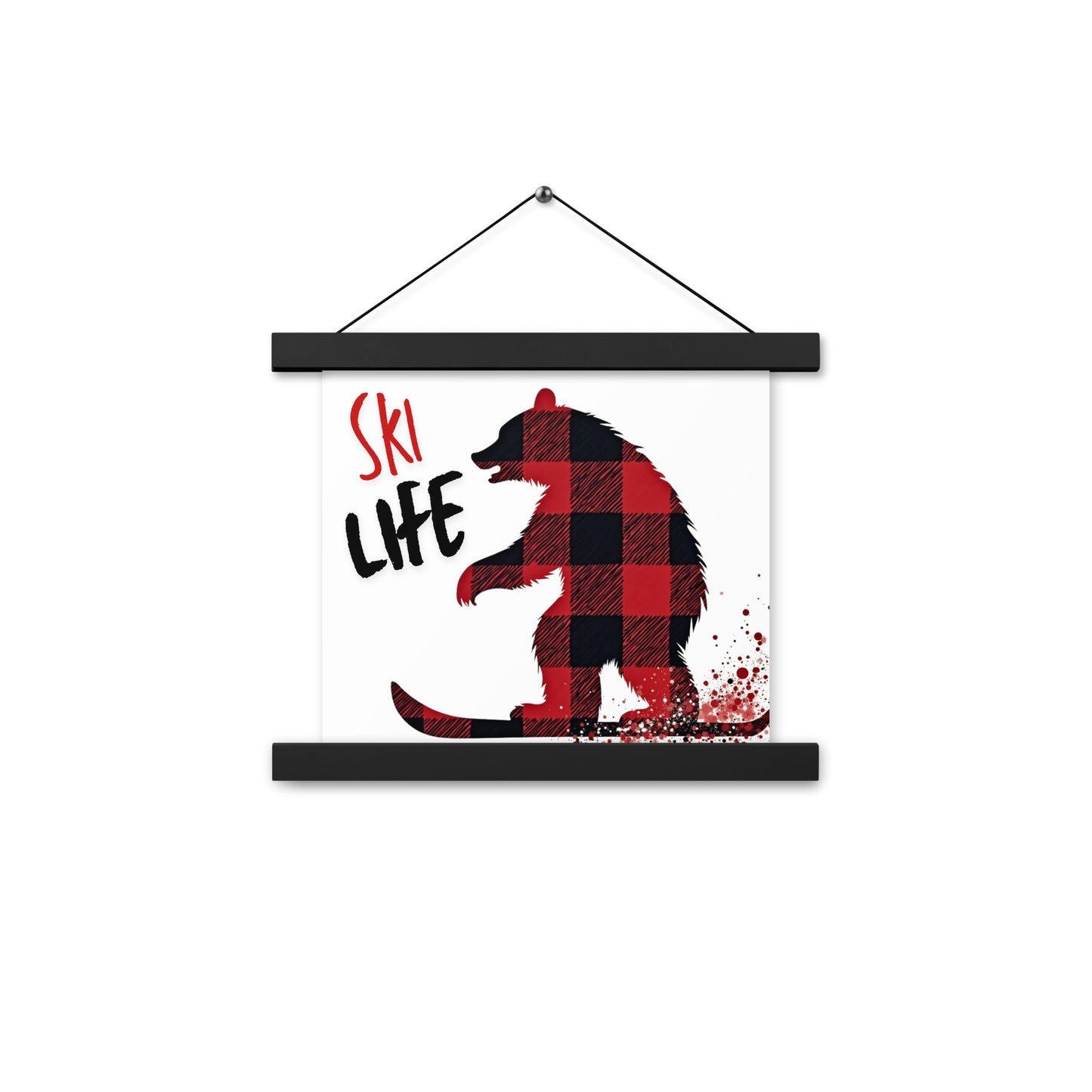 Ski Life Poster with Wooden Hangers – Plaid Bear Design, Various Sizes Available