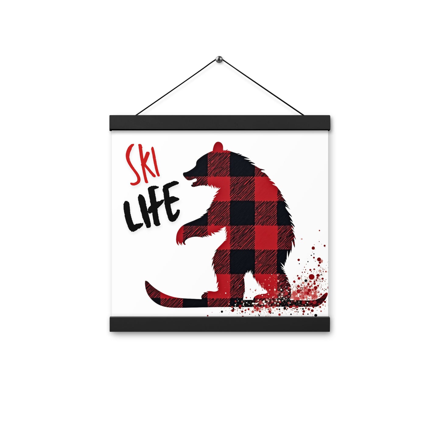 Ski Life Poster with Wooden Hangers – Plaid Bear Design, Various Sizes Available