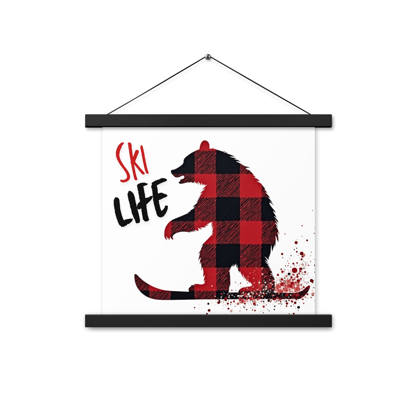 Ski Life Poster with Wooden Hangers – Plaid Bear Design, Various Sizes Available