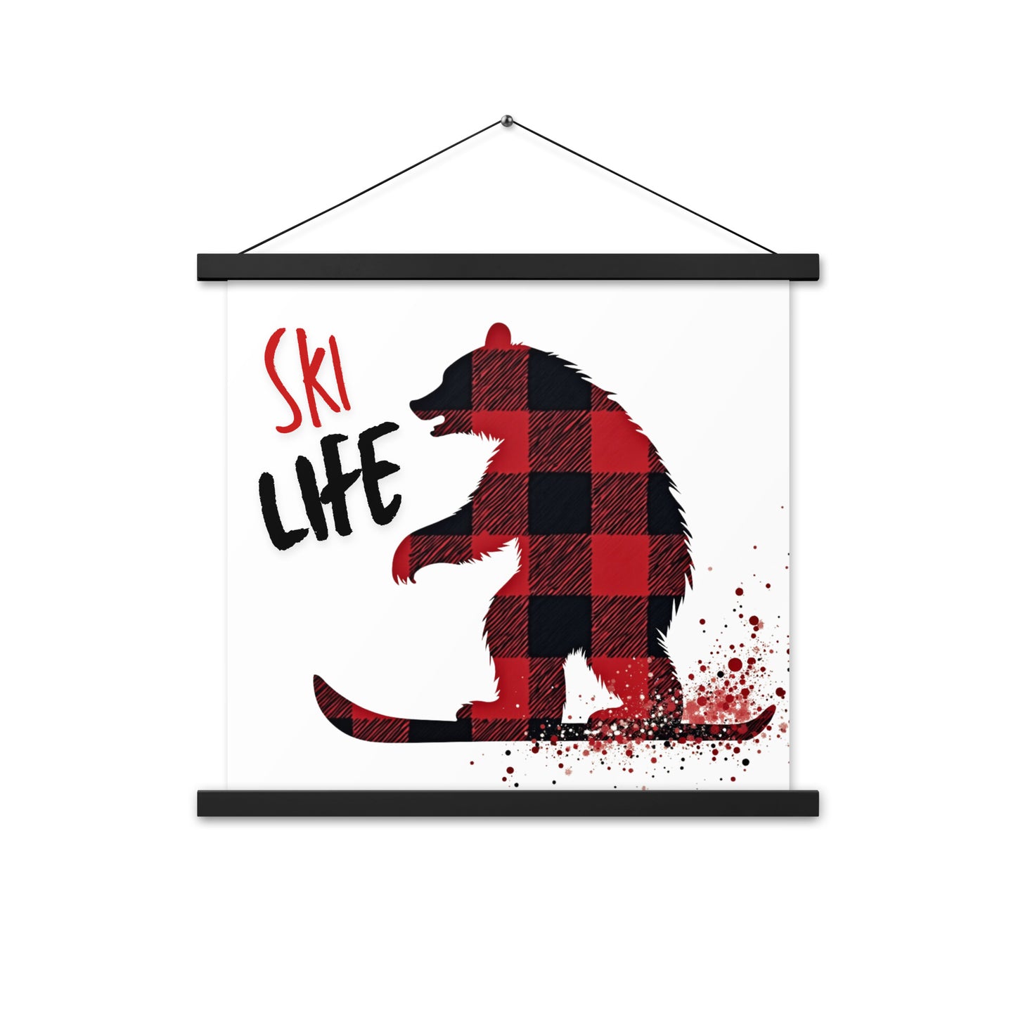 Ski Life Poster with Wooden Hangers – Plaid Bear Design, Various Sizes Available