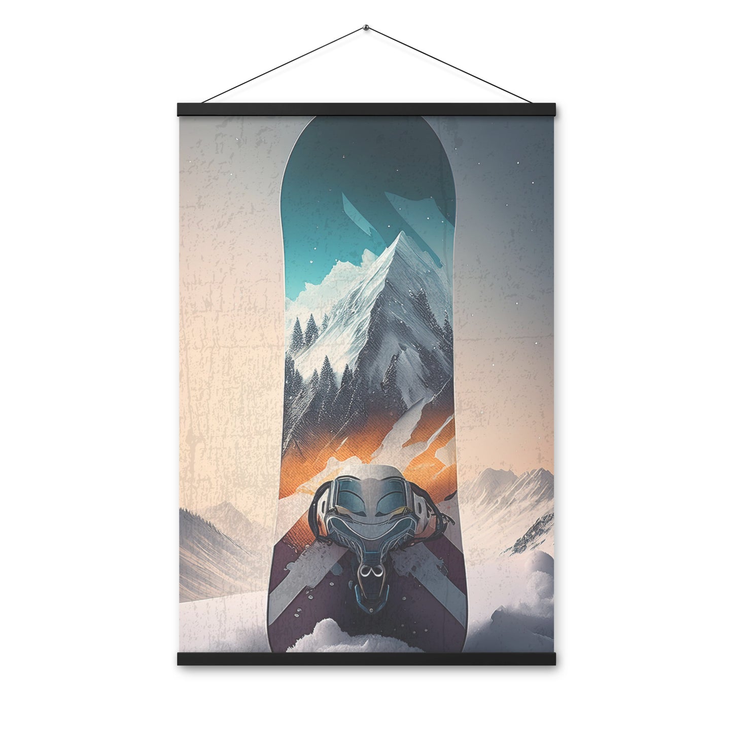 Snowboard with Mountain View Poster – Wall Art with Hangers, 2 Sizes