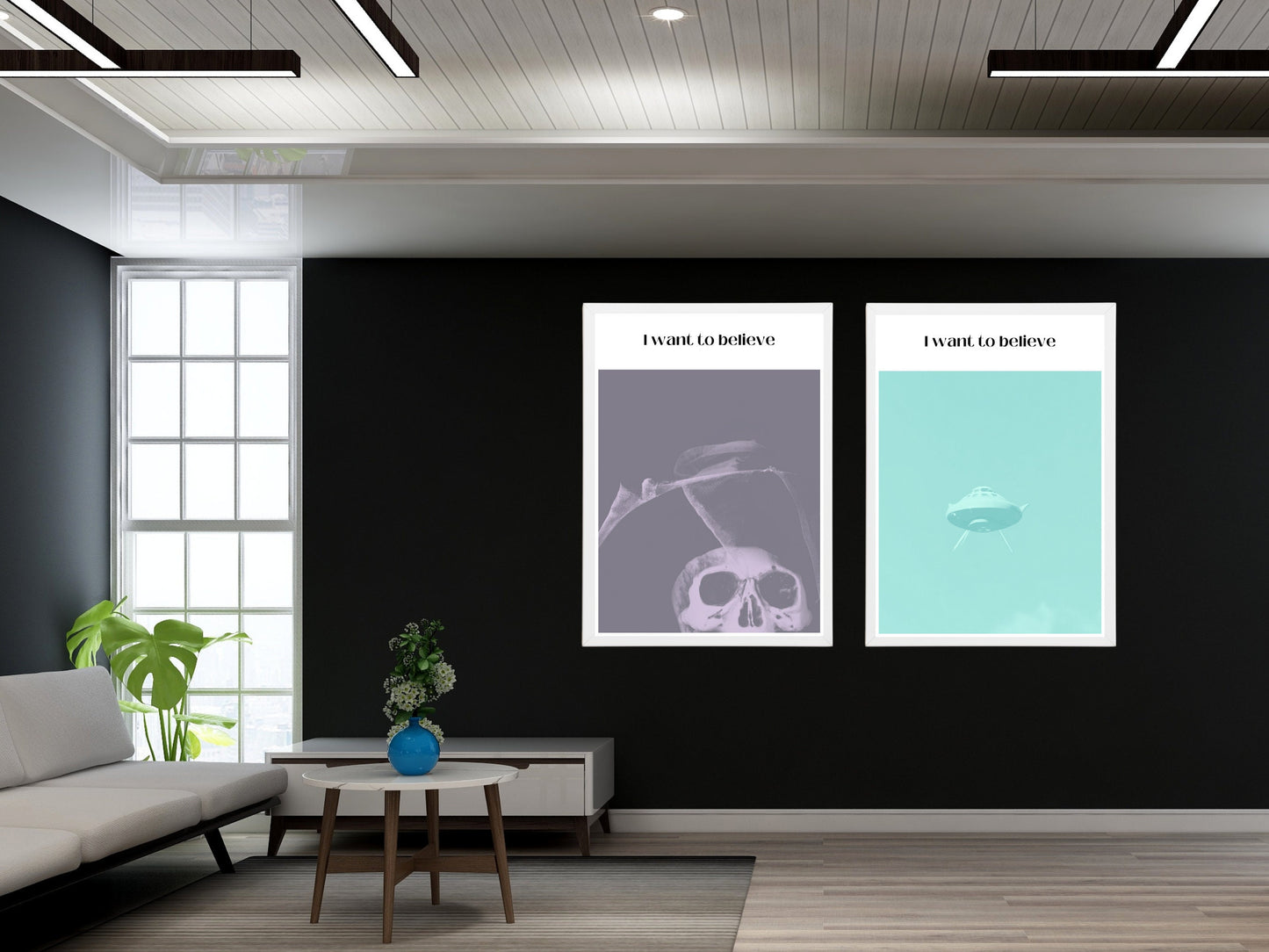 I Want To Believe Skull Poster, Sci-Fi Inspired Digital Print, Mystical Wall Art Decor