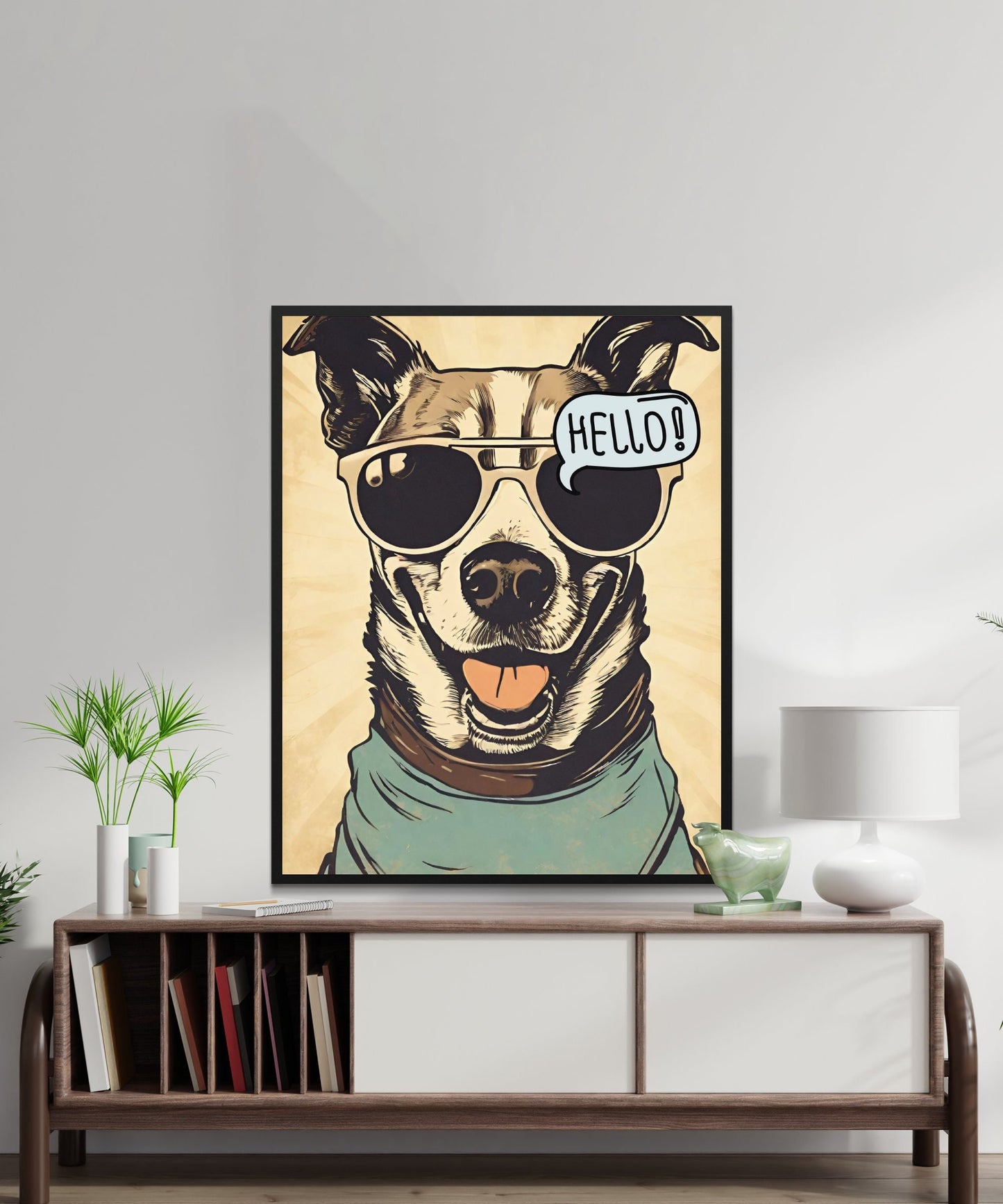 Funny Dog Poster, Digital Print Wall Art, Dog with Sunglasses Home Decor