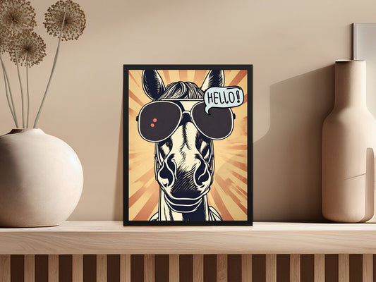 Funny Horse Saying Hello Digital Print, Comic Style Animal Wall Art