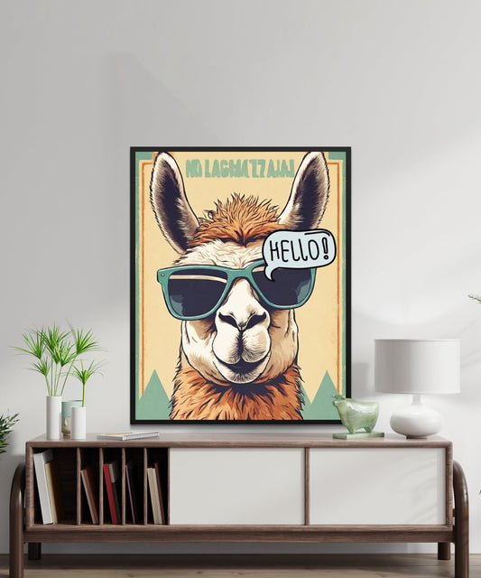 Alpaga funky, lunettes de soleil, Llama Art, déco intérieure moderne, art mural animal