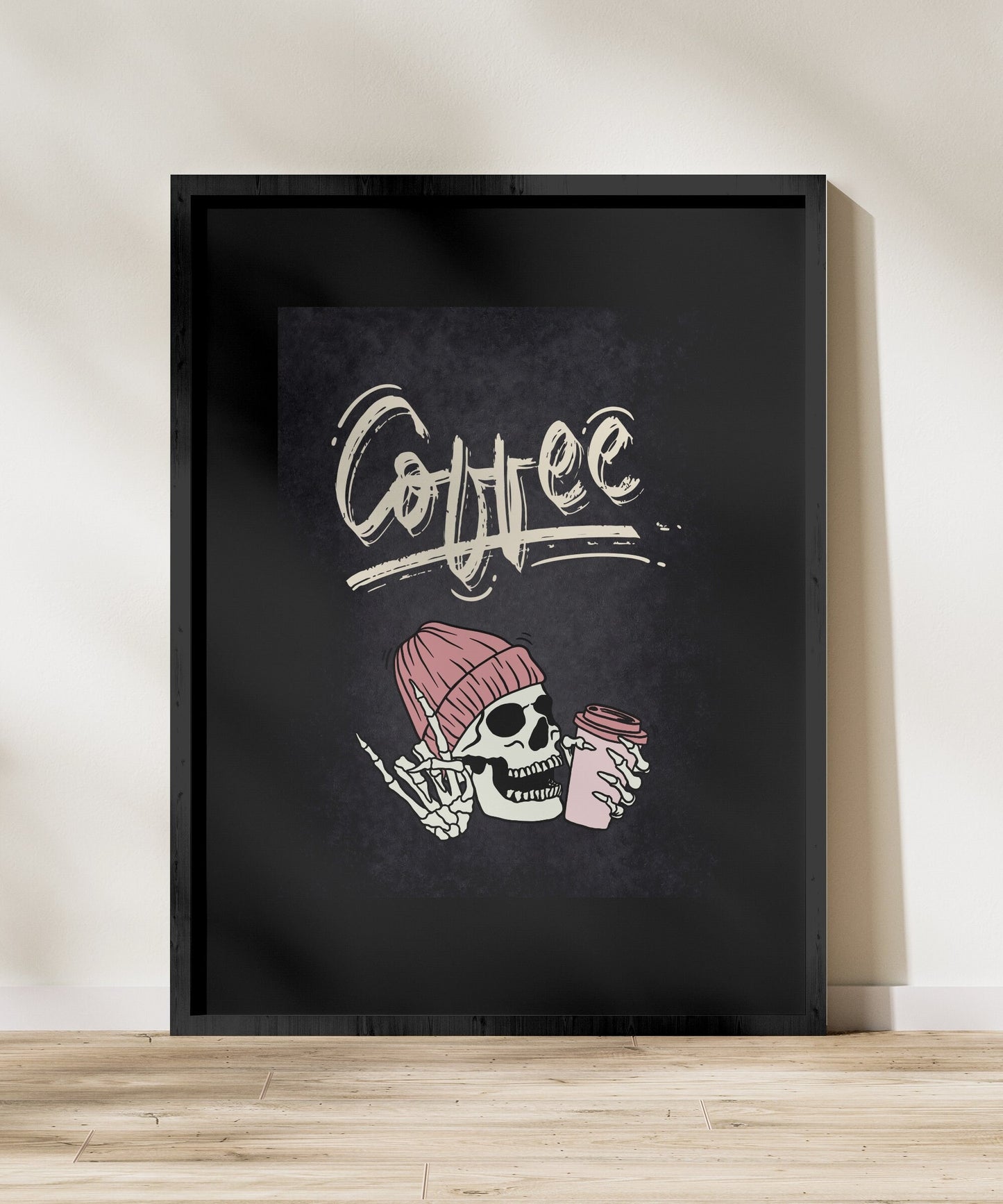 Coffee Skull Art Print: Chalkboard Style Wall Decor, Black & White Hipster Poster