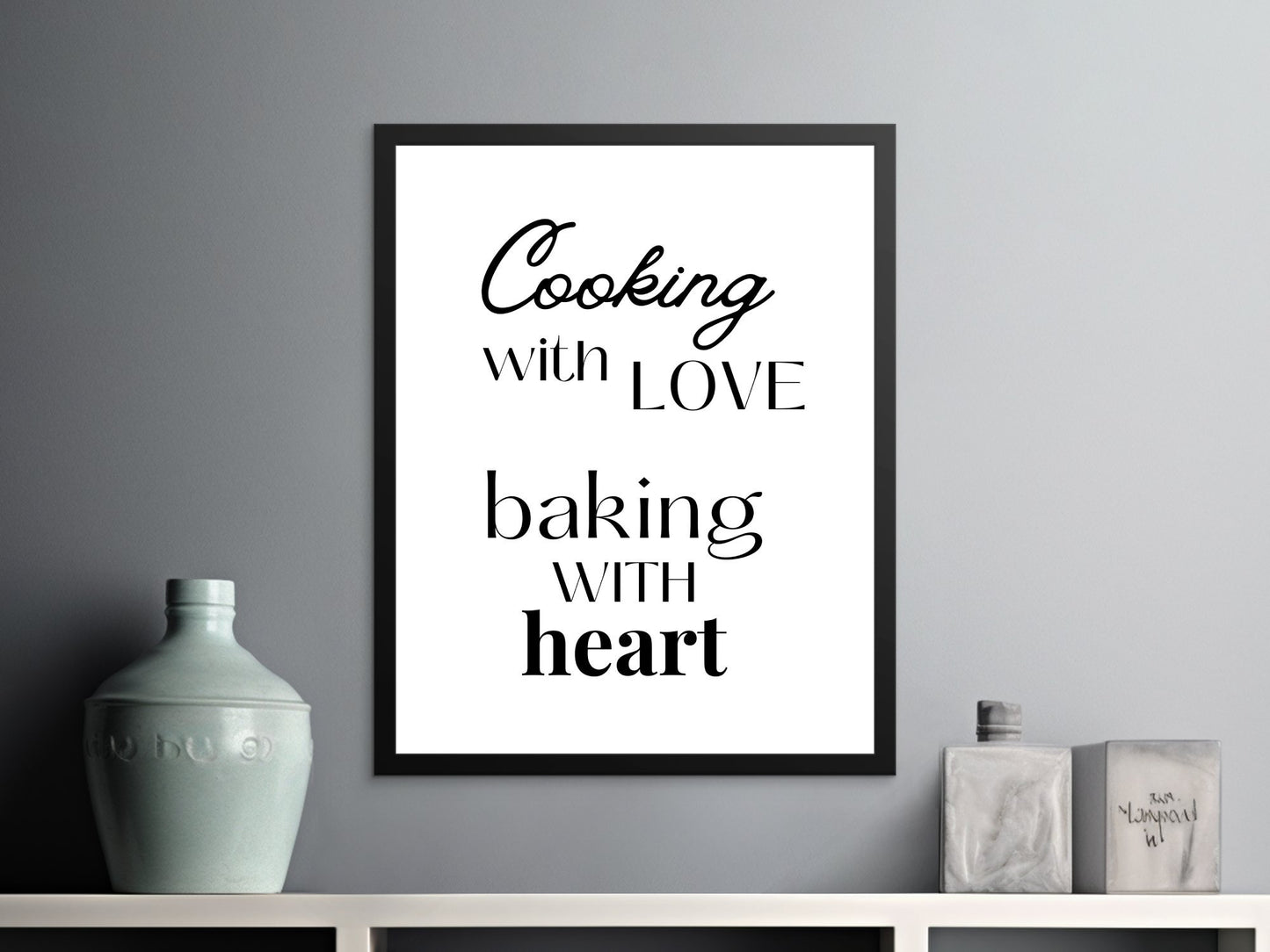 Cooking with Love Baking with Heart Kitchen Wall Art, Digital Print Poster