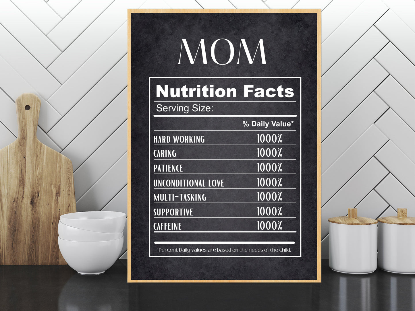 Imprimable Mom Nutrition Facts Wall Art, Affiche de cuisine Téléchargement numérique, Décoration intérieure moderne, Cadeau unique pour la fête des Mères, Humour, Tableau