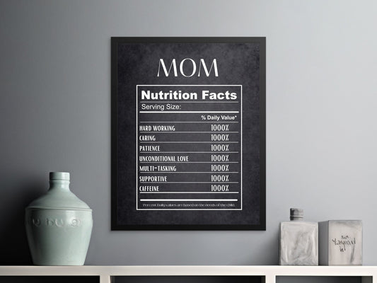 Imprimable Mom Nutrition Facts Wall Art, Affiche de cuisine Téléchargement numérique, Décoration intérieure moderne, Cadeau unique pour la fête des Mères, Humour, Tableau