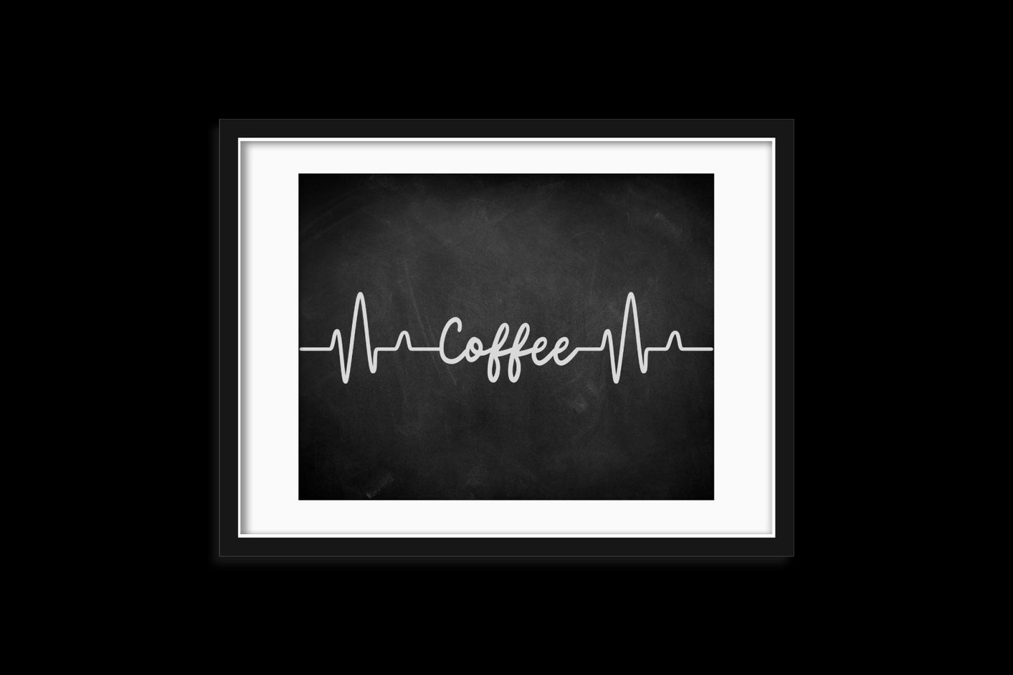 Affiche de café Heartbeat EKG Line Print, art mural numérique de style tableau noir et blanc pour les amateurs de café, décor de cuisine, boutique de café amusante