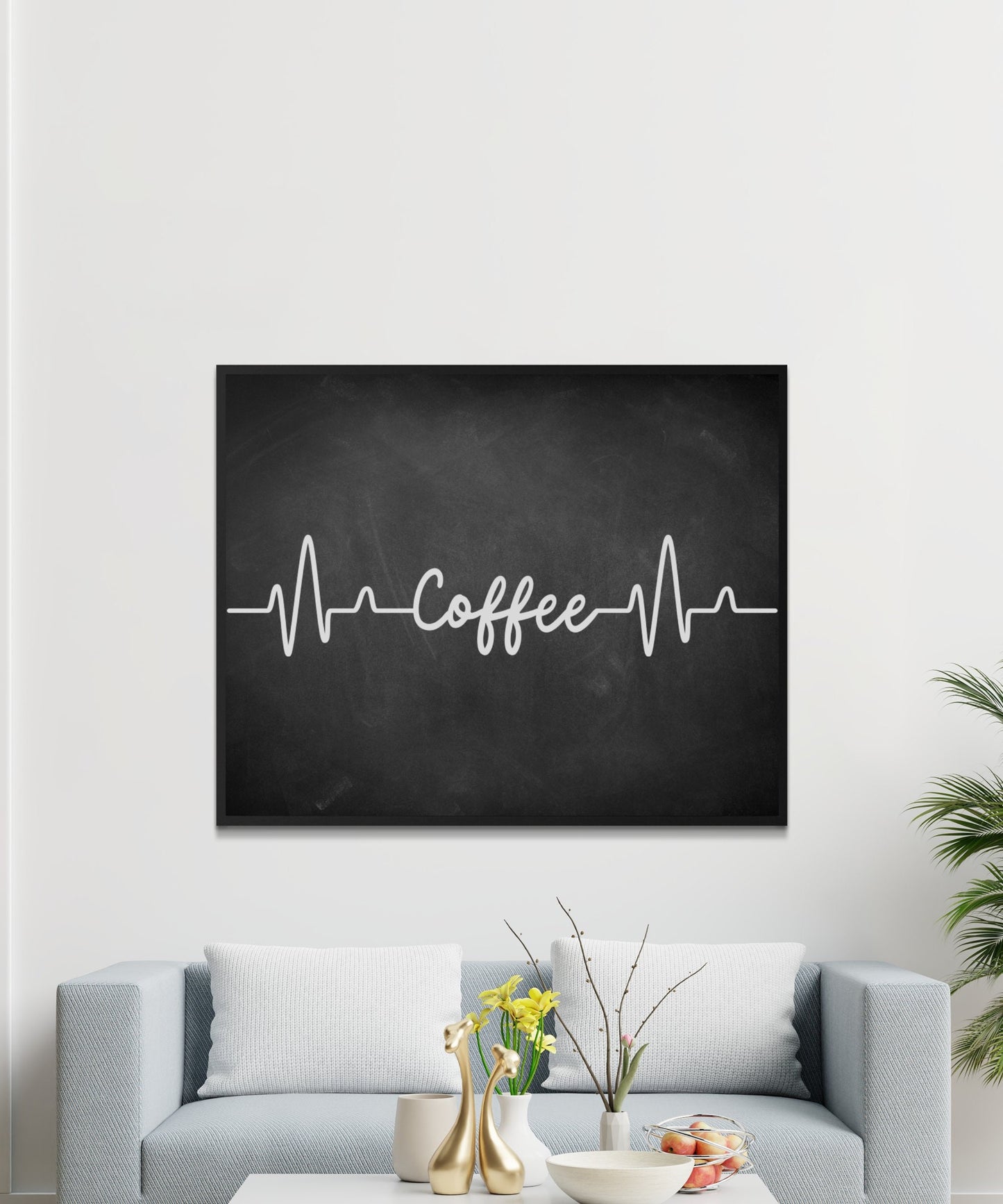 Affiche de café Heartbeat EKG Line Print, art mural numérique de style tableau noir et blanc pour les amateurs de café, décor de cuisine, boutique de café amusante