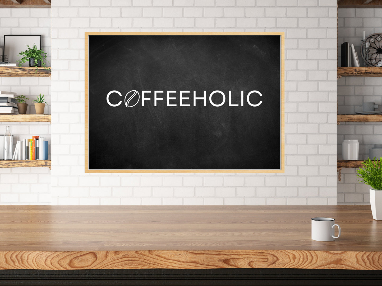 Coffeeholic Modern Chalkboard Style Impression numérique, Art mural de café noir et blanc, Décor de cuisine, Cadeau d’amateur de café, Humour, café-restaurant