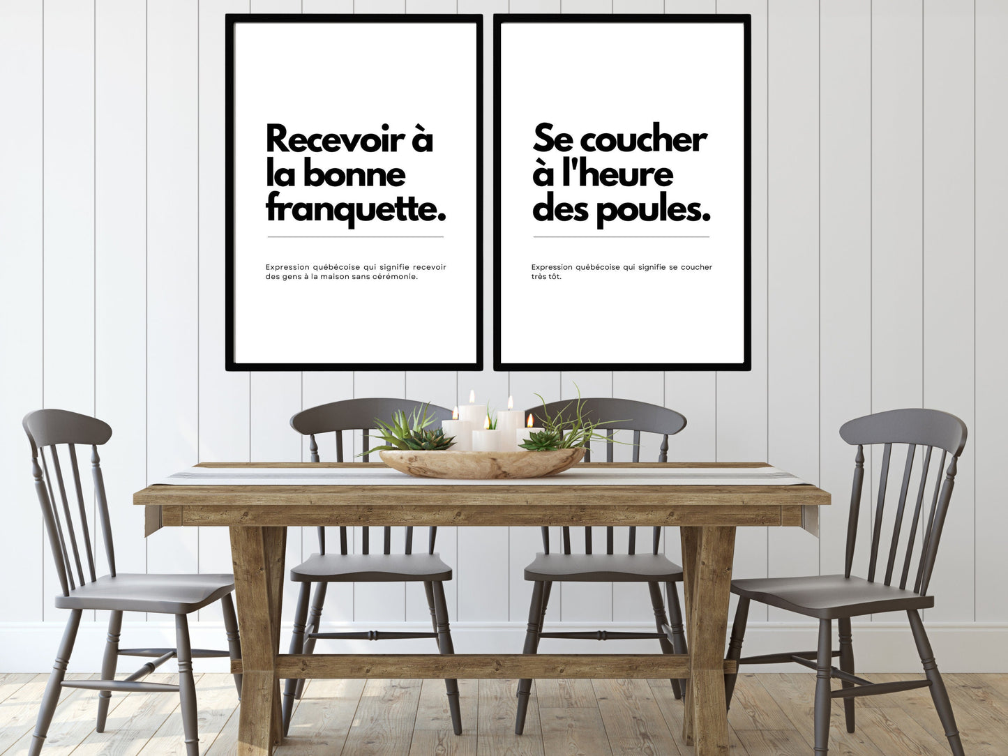 Affiche Décorative Phrase Québécoise Recevoir à la bonne franquette, Art Mural Moderne