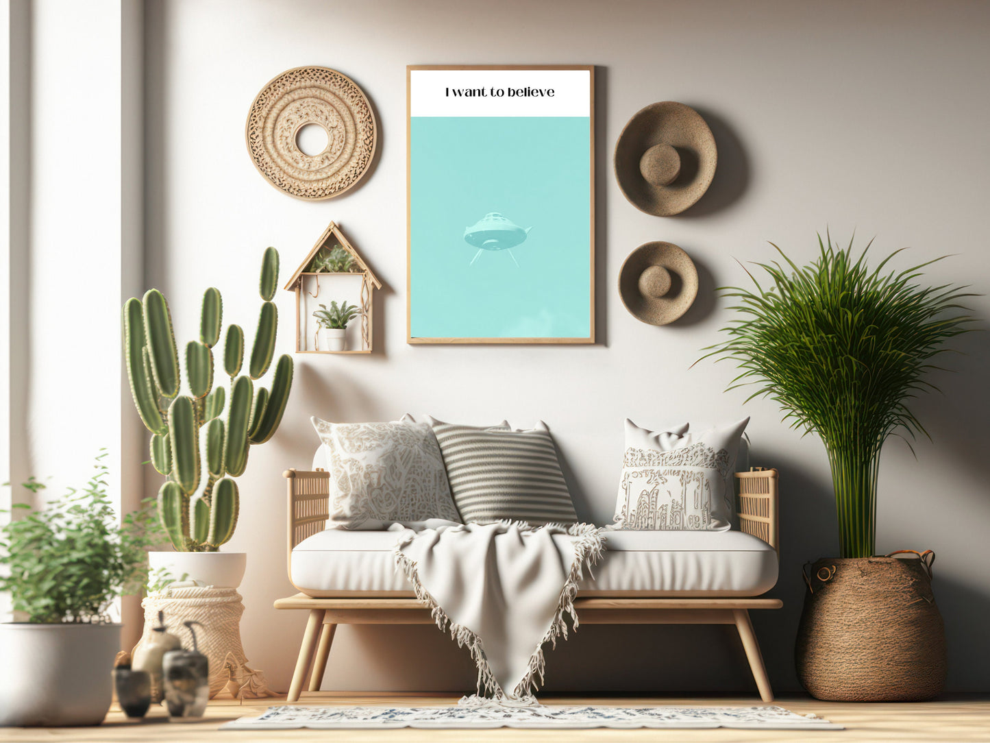 UFO Poster, I Want to Believe, Minimalist Alien Spaceship Wall Art, Abstract Sci-Fi