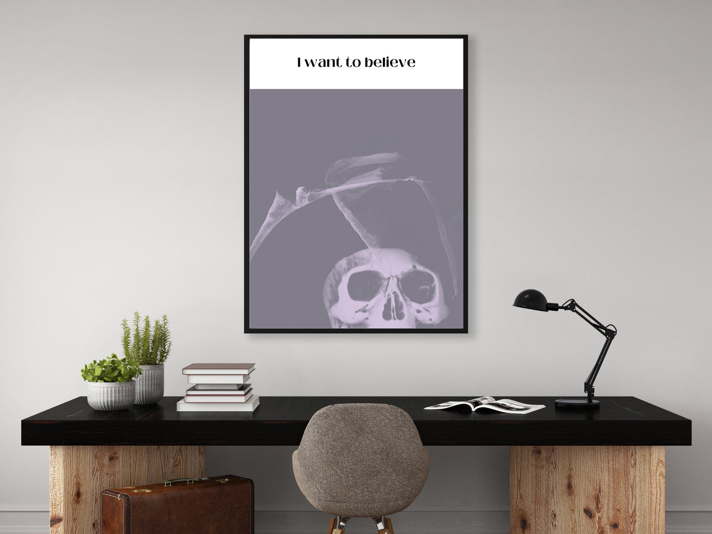 I Want To Believe Skull Poster, Sci-Fi Inspired Digital Print, Mystical Wall Art Decor