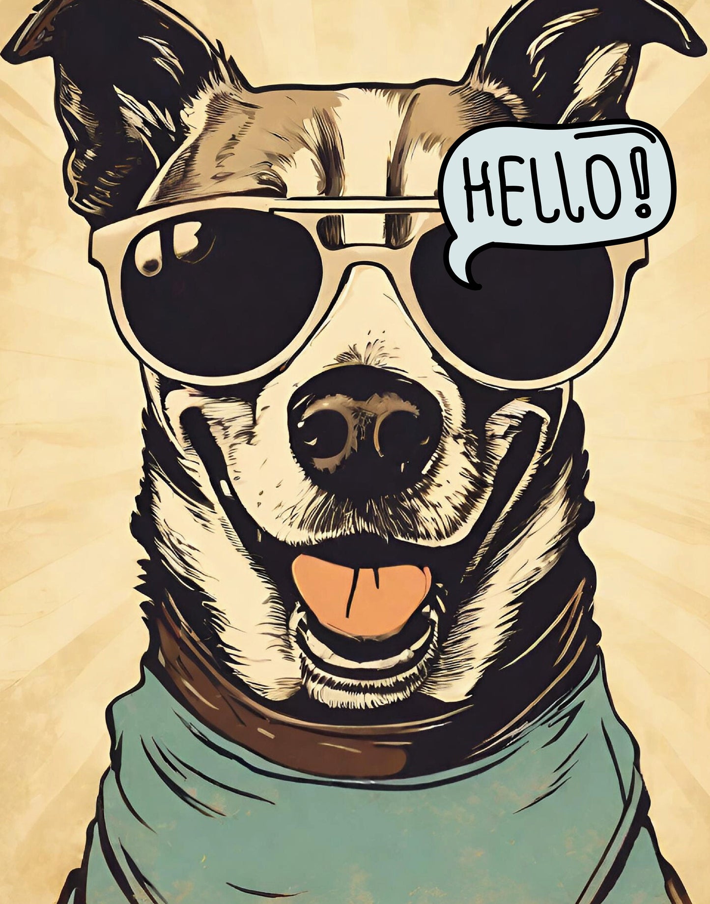 Funny Dog Poster, Digital Print Wall Art, Dog with Sunglasses Home Decor