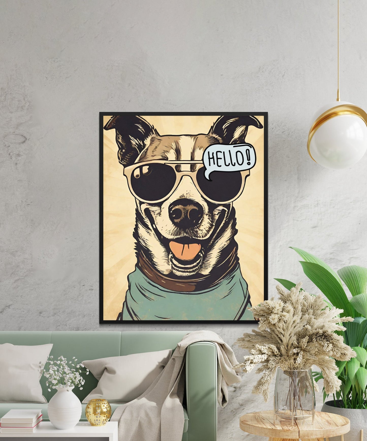 Funny Dog Poster, Digital Print Wall Art, Dog with Sunglasses Home Decor