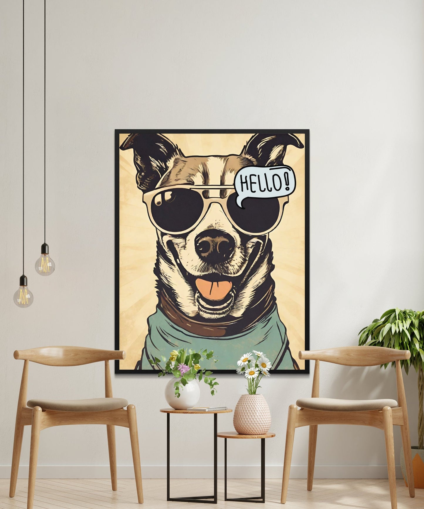 Funny Dog Poster, Digital Print Wall Art, Dog with Sunglasses Home Decor