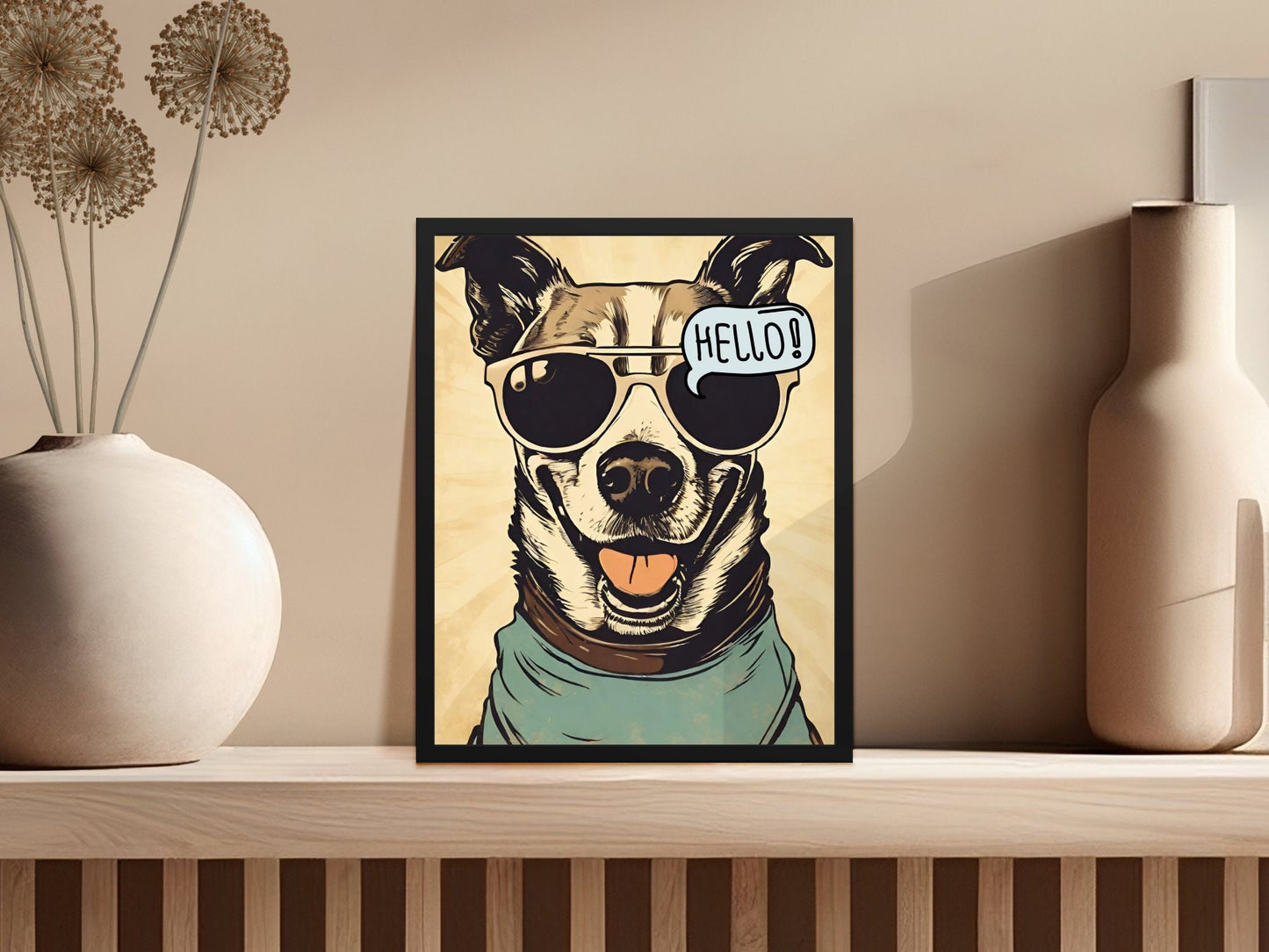 Funny Dog Poster, Digital Print Wall Art, Dog with Sunglasses Home Decor