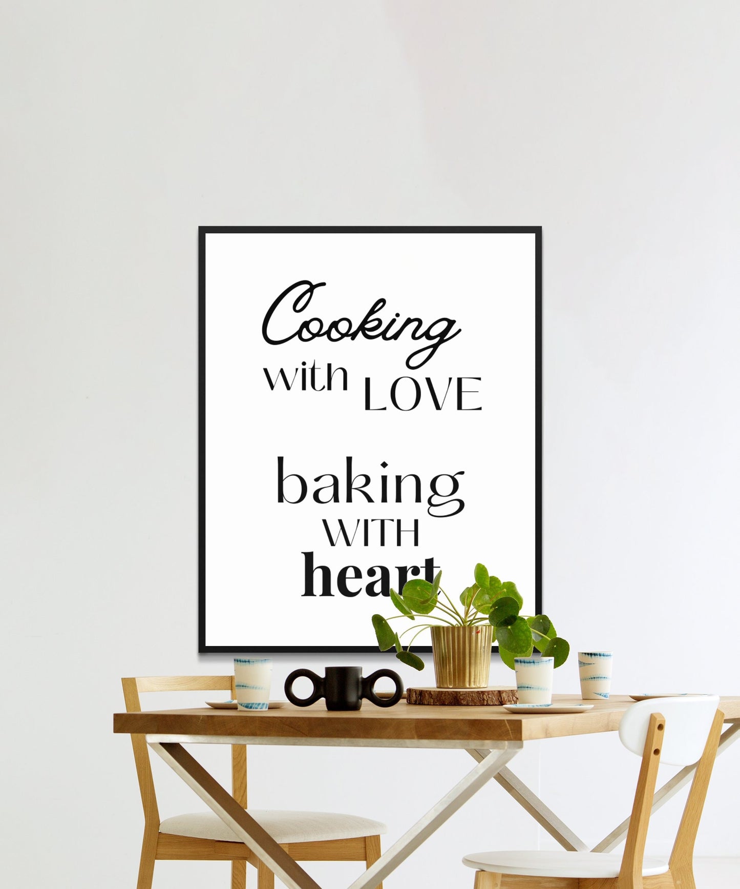 Cooking with Love Baking with Heart Kitchen Wall Art, Digital Print Poster