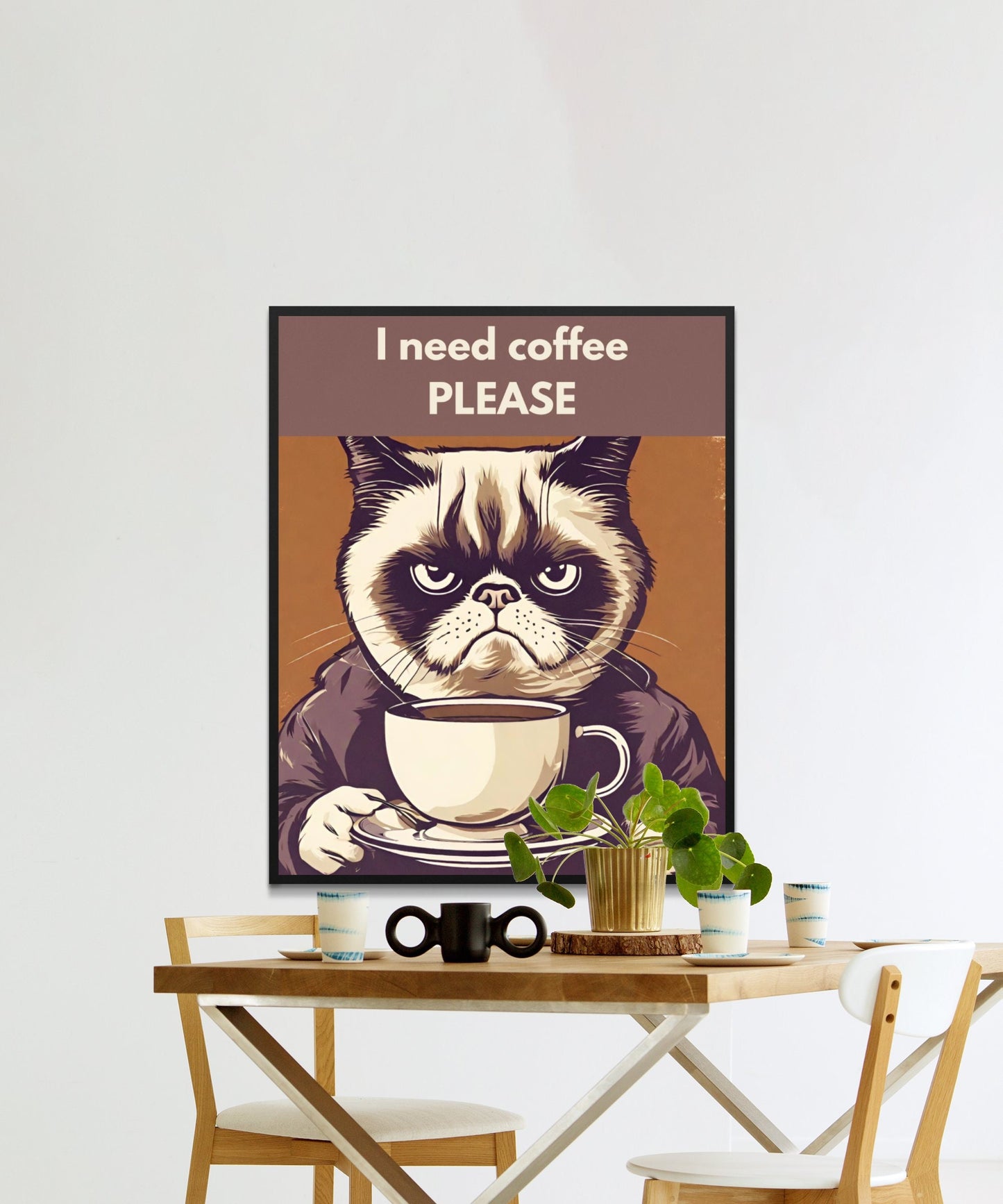 Funny Grumpy Cat Coffee Poster, Kitchen Wall Art Digital Print