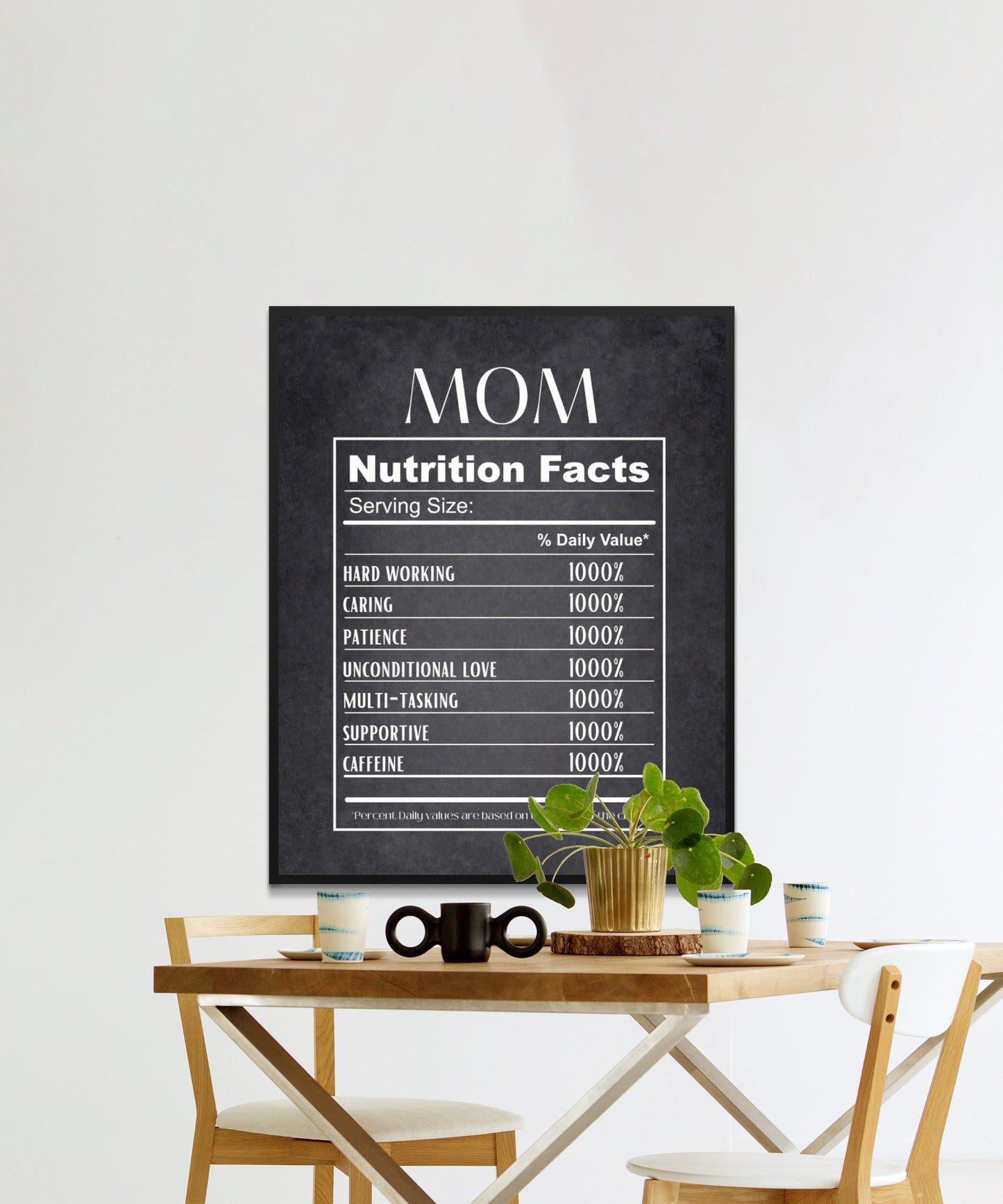 Imprimable Mom Nutrition Facts Wall Art, Affiche de cuisine Téléchargement numérique, Décoration intérieure moderne, Cadeau unique pour la fête des Mères, Humour, Tableau