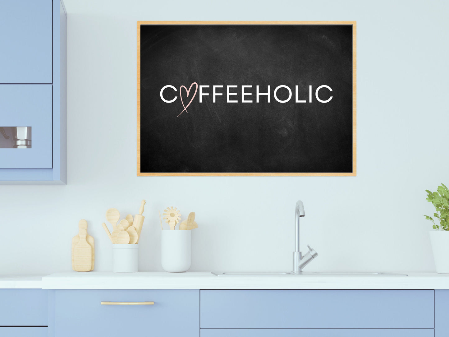 Coffeeholic Chalkboard Style Impression numérique, Noir et Blanc Coffee Lover Wall Art Decor, Modern Kitchen Print, coeur rose, amour, Humour Maison