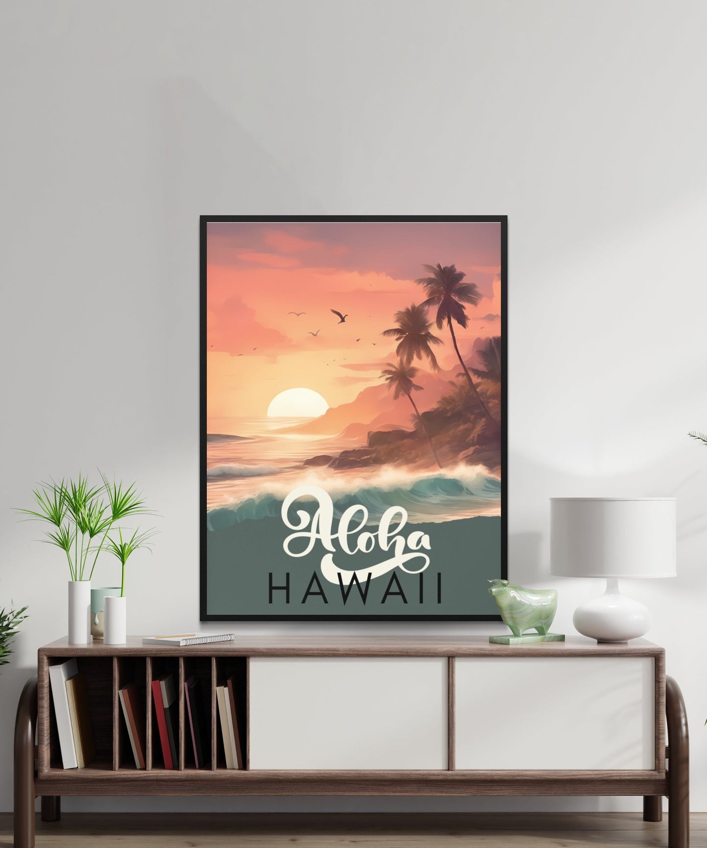 Sunset in Hawaii Beach Scene Wall Art, Aloha Hawaii Tropical Digital Print, Instant Download