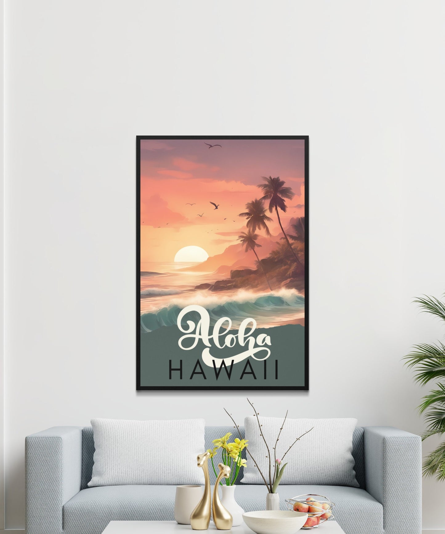 Sunset in Hawaii Beach Scene Wall Art, Aloha Hawaii Tropical Digital Print, Instant Download