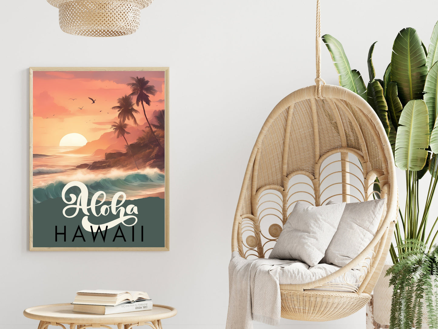 Sunset in Hawaii Beach Scene Wall Art, Aloha Hawaii Tropical Digital Print, Instant Download