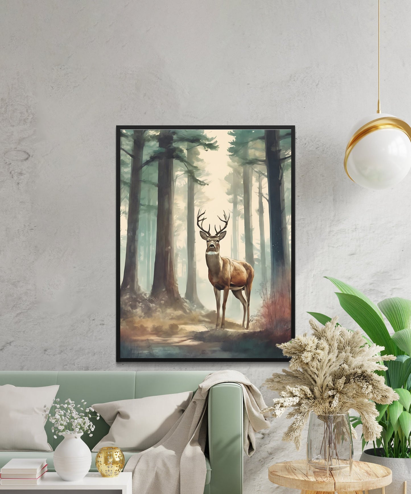 Majestic Deer in Misty Forest Digital Wall Art, Atmospheric Wildlife Scenery, Instant Download