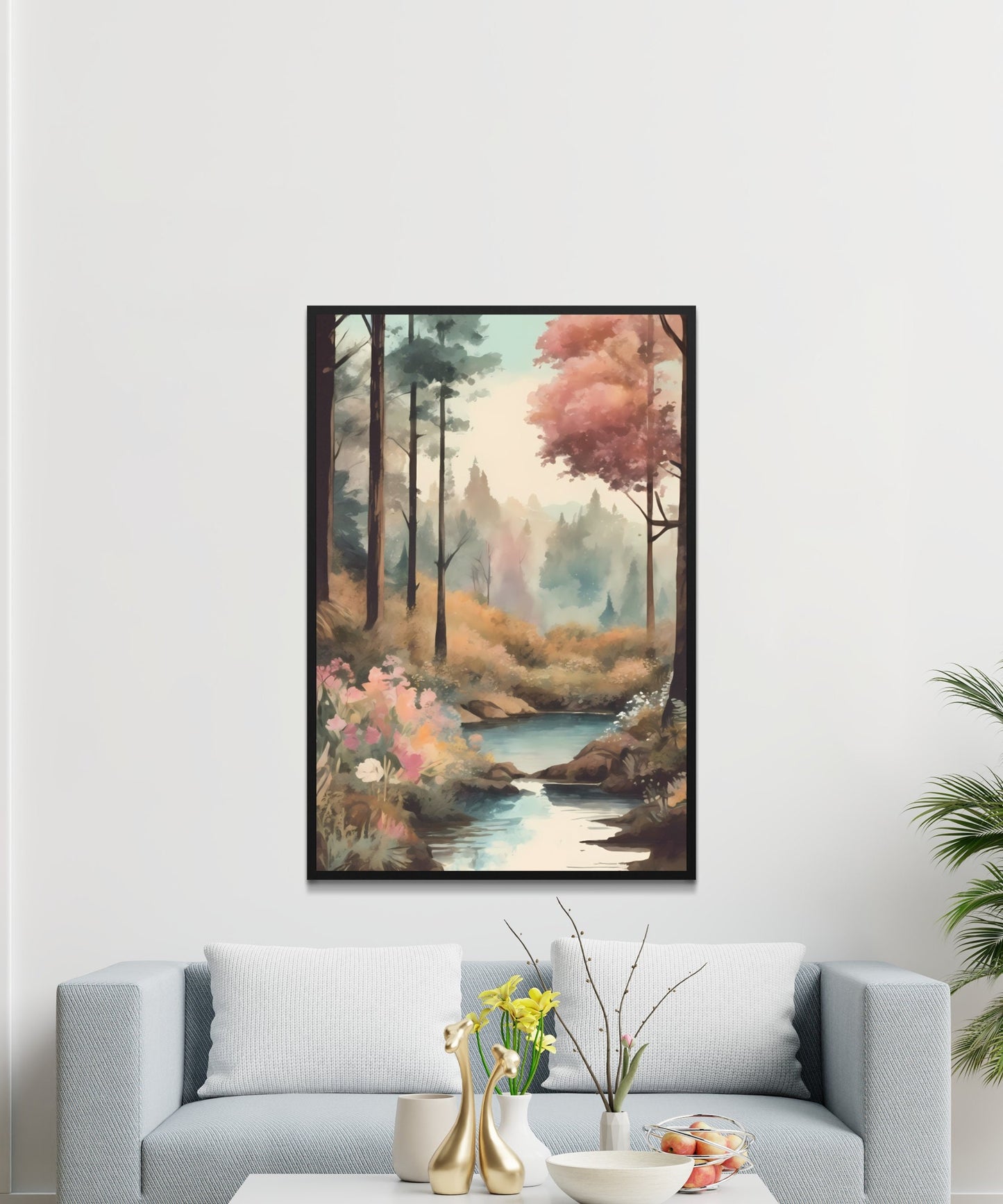 Misty Autumn Forest River: Tranquil Nature Wall Art, Instant Download Print