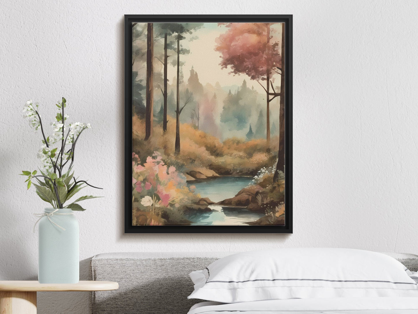 Misty Autumn Forest River: Tranquil Nature Wall Art, Instant Download Print