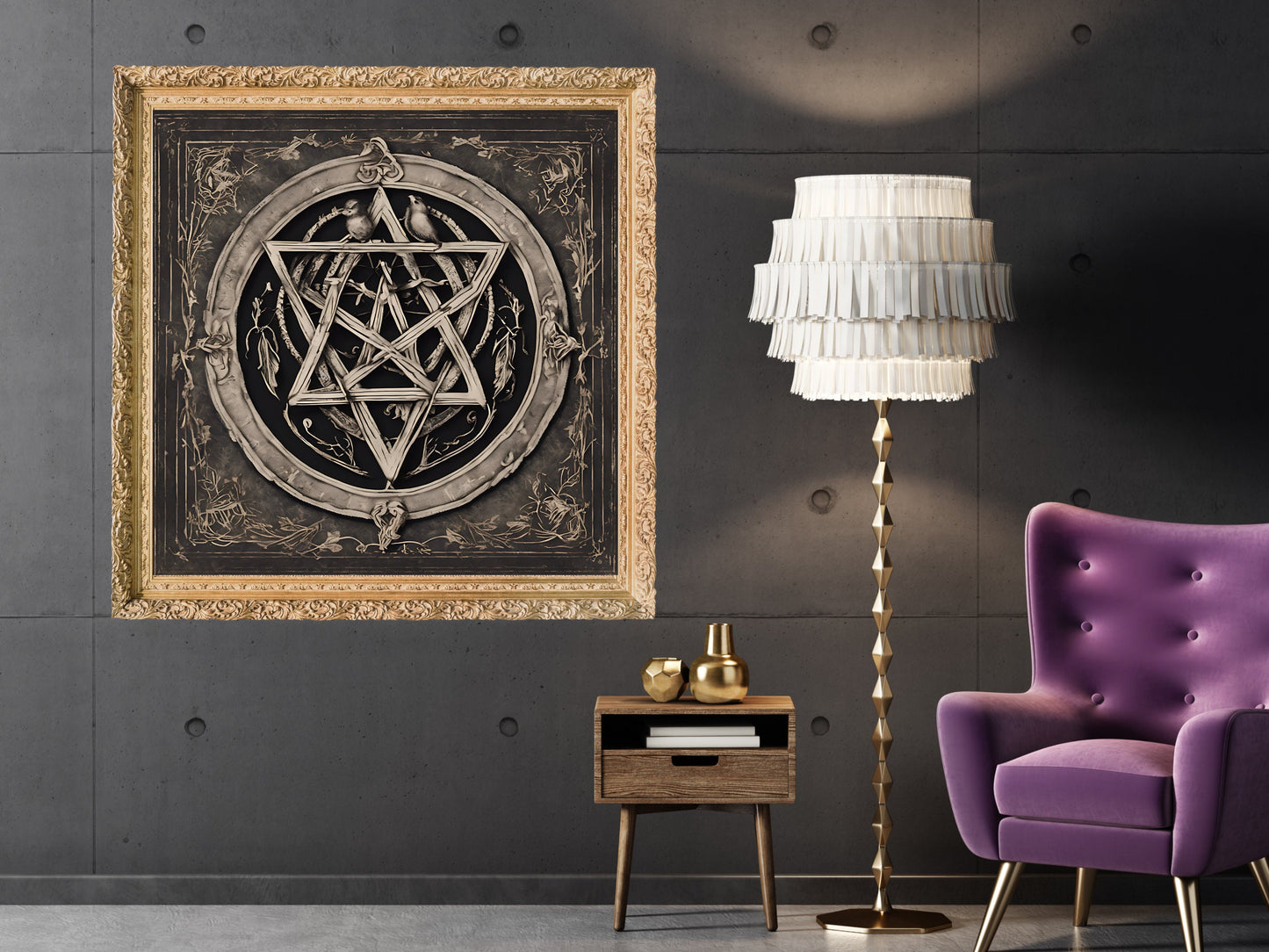 Dark Academia Ancient Silver Pentagram Art prints, Gothic Occult Digital Print, vintage Style Home Decor, Moody Aesthetic 1-1 Ratio, Gothique