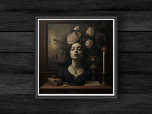 Dark Academia Gothic Portrait Wall Art, Vintage Moody Floral Digital Print